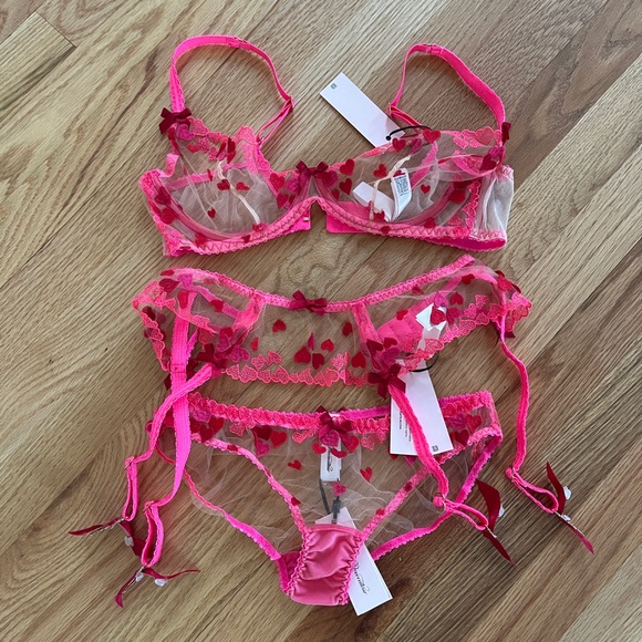 Agent provocateur heart pink red bra panties Valentine’s Day lingerie set